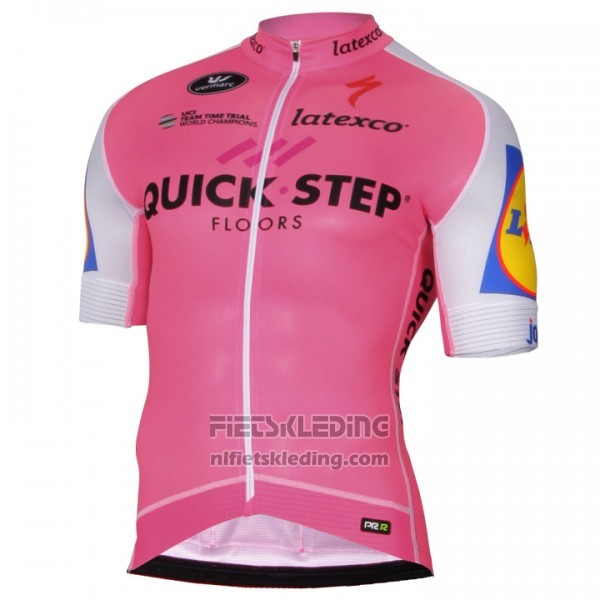 2017 Fietskleding Quick Step Roze Korte Mouwen en Koersbroek